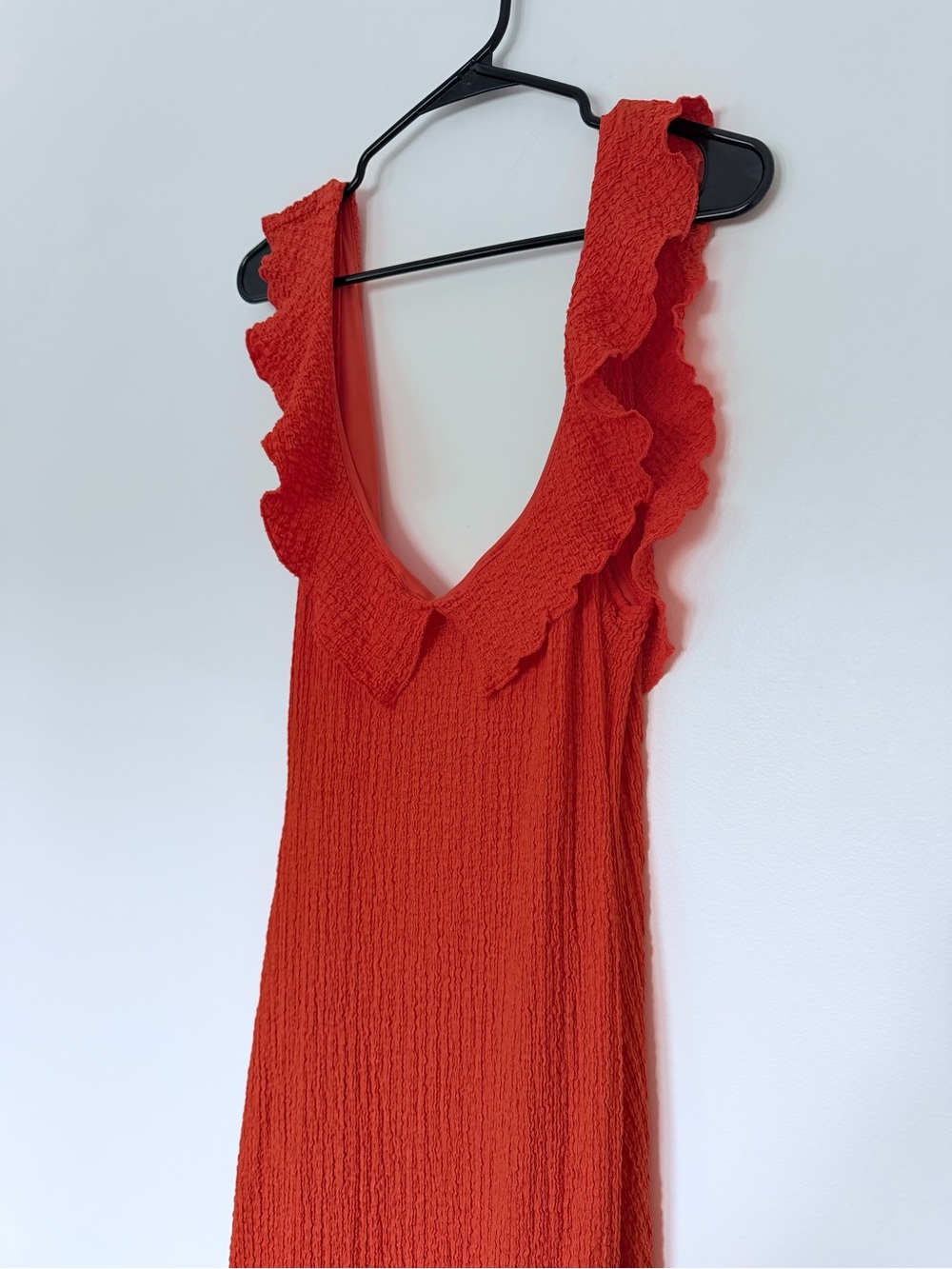 Free People Tangerine Orange Ruffle Low Back w/ Slit Stretchy Maxi Dress